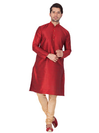 Thumbnail for VM by Vastramay Men's Maroon Silk Blend Kurta Pyjama Set - Distacart