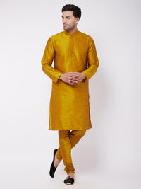 Thumbnail for Vastramay Men's Mustard Silk Blend Kurta Pyjama Set - Distacart