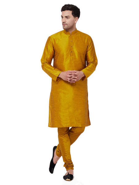 Vastramay Men's Mustard Silk Blend Kurta Pyjama Set - Distacart