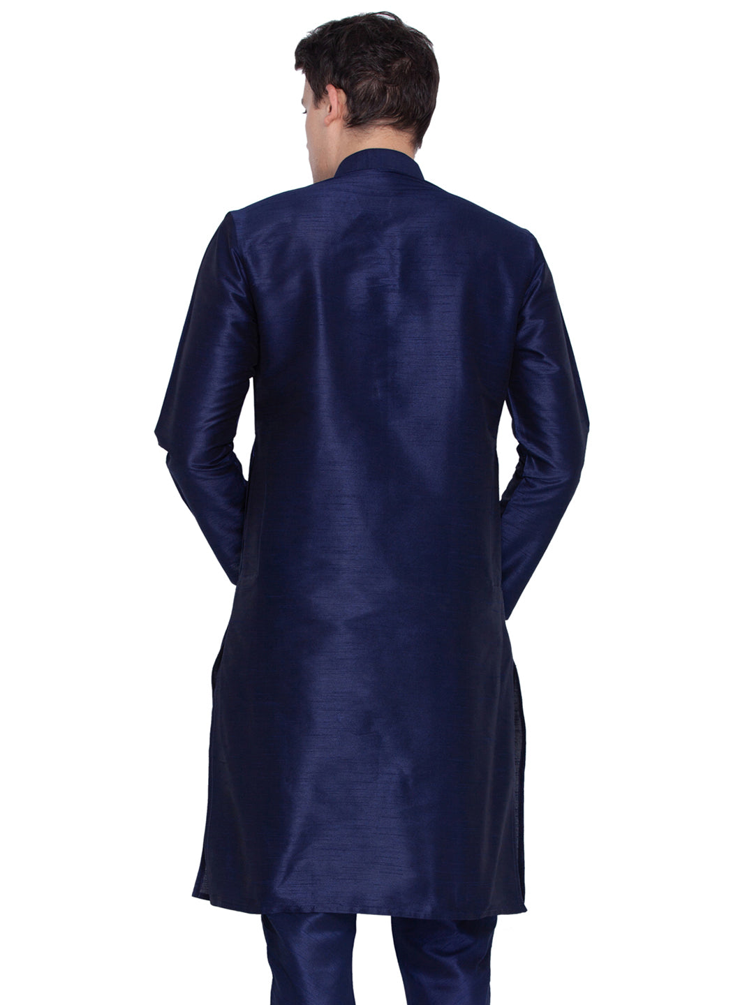 Vastramay Men's Dark Blue Silk Blend Kurta - Distacart