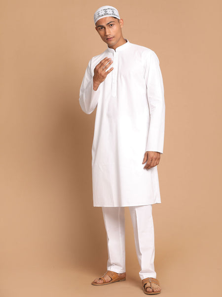 Vastramay Men's White Pure Cotton Kurta Pyjama Set - Distacart