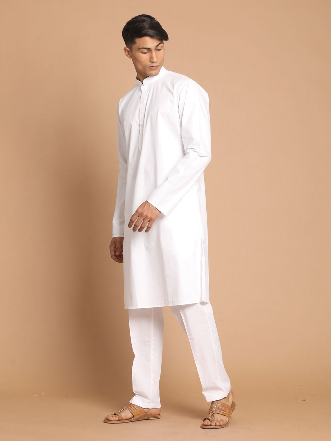 Vastramay Men's White Pure Cotton Kurta Pyjama Set - Distacart