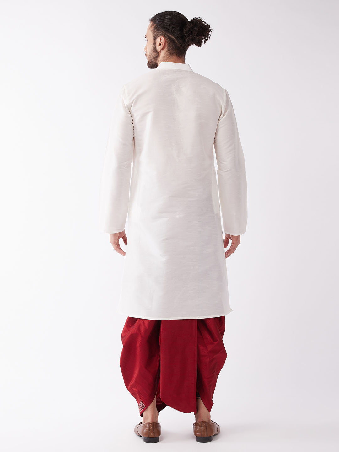 Vastramay Men's Solid Kurta And Embroidered Traditional Dhoti Set - Distacart
