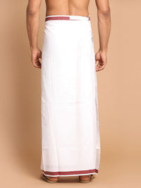Thumbnail for Vastramay Men's White And Maroon Dhoti/Mundu/Vesty - Distacart