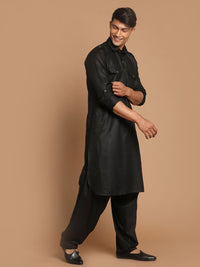 Thumbnail for VM by Vastramay Men's Black Cotton Blend Pathani Kurta Set - Distacart