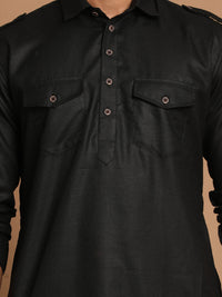 Thumbnail for VM by Vastramay Men's Black Cotton Blend Pathani Kurta Set - Distacart