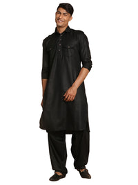 Thumbnail for VM by Vastramay Men's Black Cotton Blend Pathani Kurta Set - Distacart