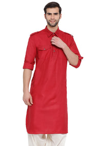 Thumbnail for VM by Vastramay Men's Maroon Cotton Blend Pathani Kurta - Distacart