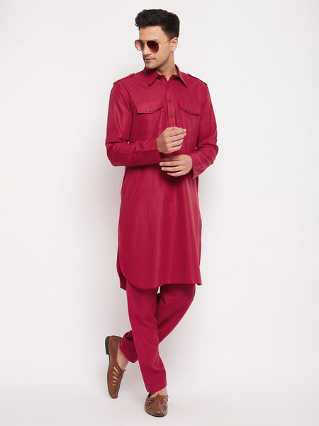 VM by Vastramay Men's Maroon Cotton Blend Pathani Kurta Set - Distacart