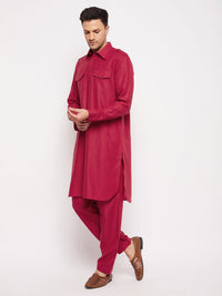 Thumbnail for VM by Vastramay Men's Maroon Cotton Blend Pathani Kurta Set - Distacart