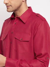 Thumbnail for VM by Vastramay Men's Maroon Cotton Blend Pathani Kurta Set - Distacart