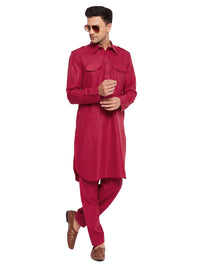 Thumbnail for VM by Vastramay Men's Maroon Cotton Blend Pathani Kurta Set - Distacart