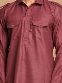 Thumbnail for VM by Vastramay Men's Purple And Cream Cotton Blend Pathani Kurta Set - Distacart