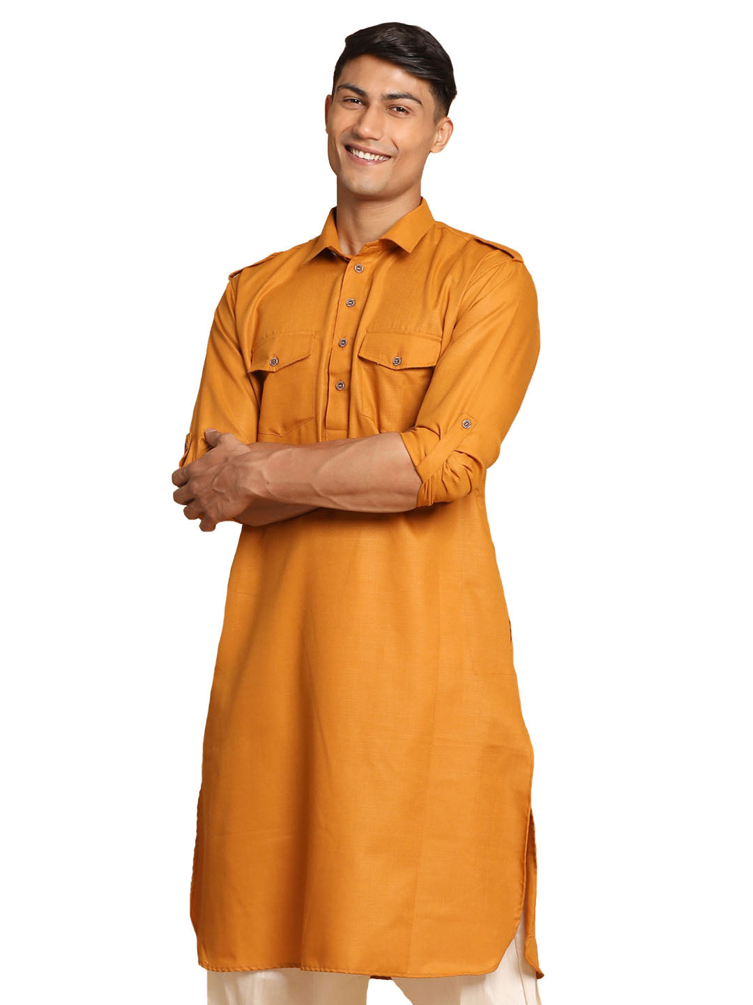 VM by Vastramay Men's Rust Cotton Blend Kurta - Distacart