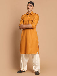 Thumbnail for VM by Vastramay Men's Rust And Cream Cotton Blend Pathani Kurta Set - Distacart