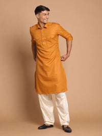 Thumbnail for VM by Vastramay Men's Rust And Cream Cotton Blend Pathani Kurta Set - Distacart
