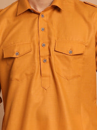 Thumbnail for VM by Vastramay Men's Rust And Cream Cotton Blend Pathani Kurta Set - Distacart
