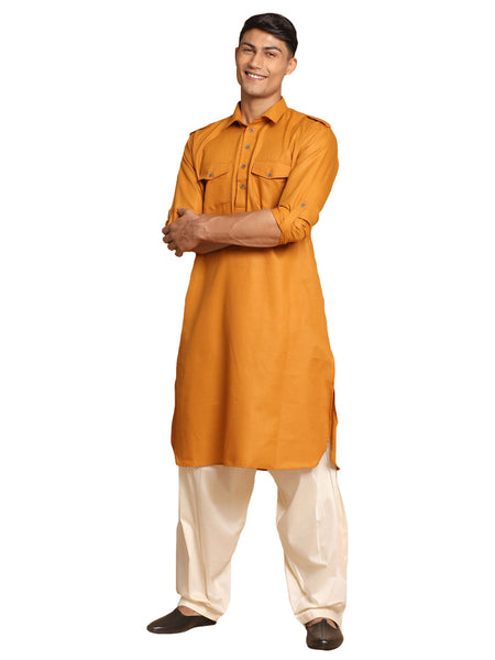 VM by Vastramay Men's Rust And Cream Cotton Blend Pathani Kurta Set - Distacart