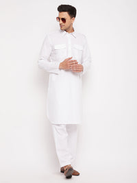 Thumbnail for Vastramay Men's White Cotton Blend Pathani Kurta Set - Distacart