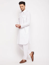 Thumbnail for Vastramay Men's White Cotton Blend Pathani Kurta Set - Distacart
