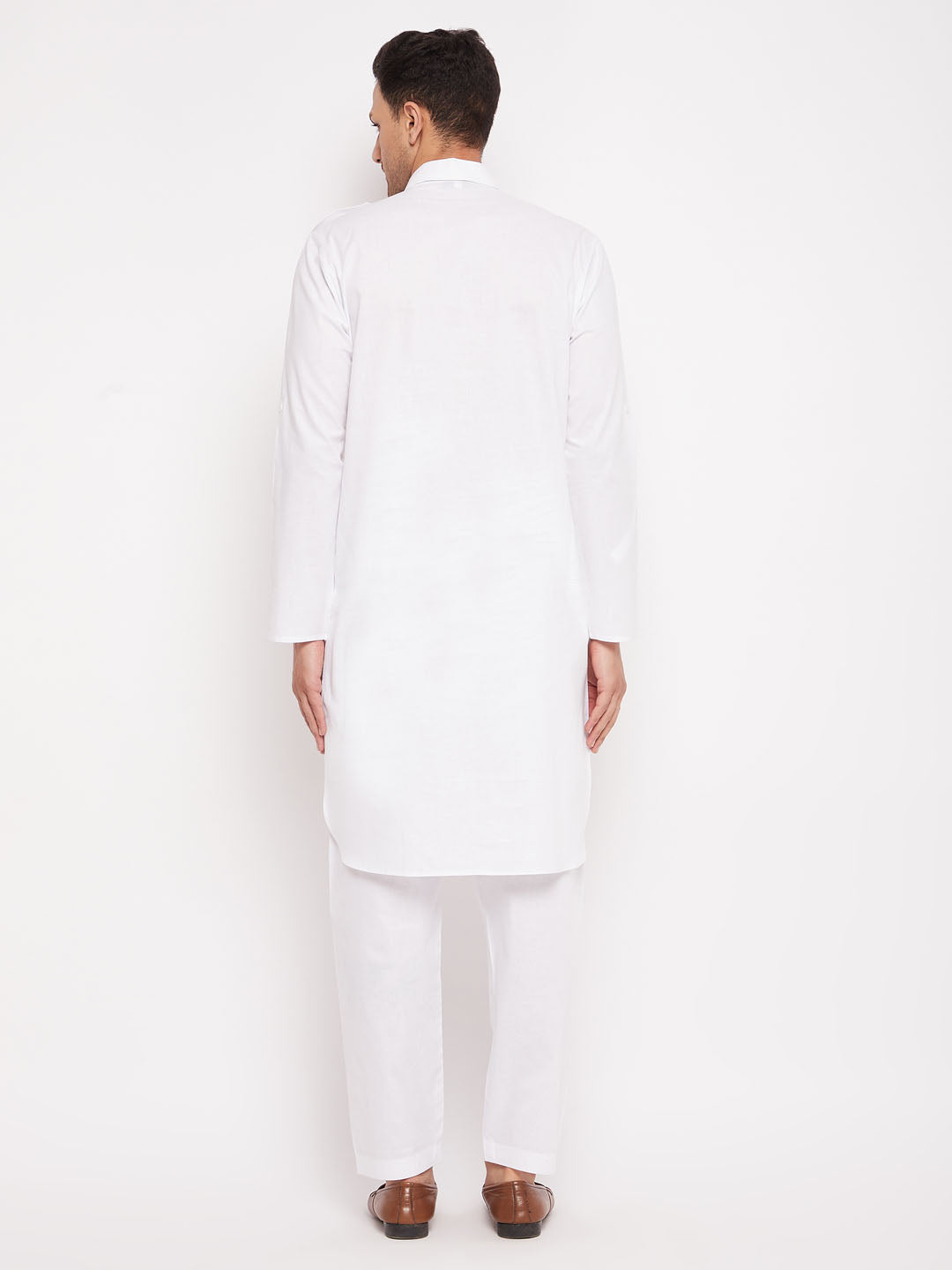 Vastramay Men's White Cotton Blend Pathani Kurta Set - Distacart