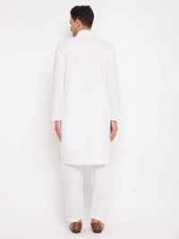 Thumbnail for Vastramay Men's White Cotton Blend Pathani Kurta Set - Distacart