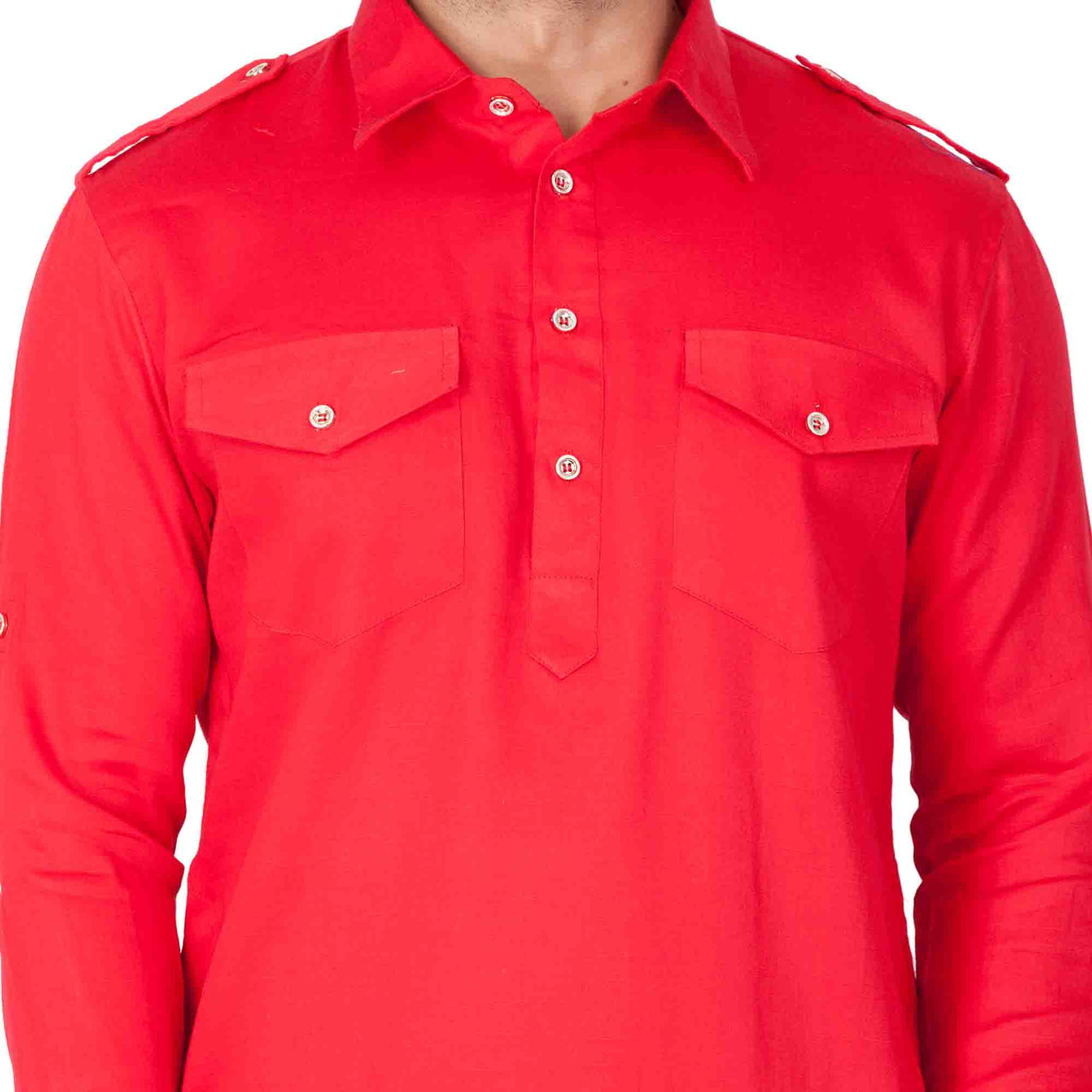 Vastramay Men's Red Cotton Blend Pathani Kurta Set - Distacart