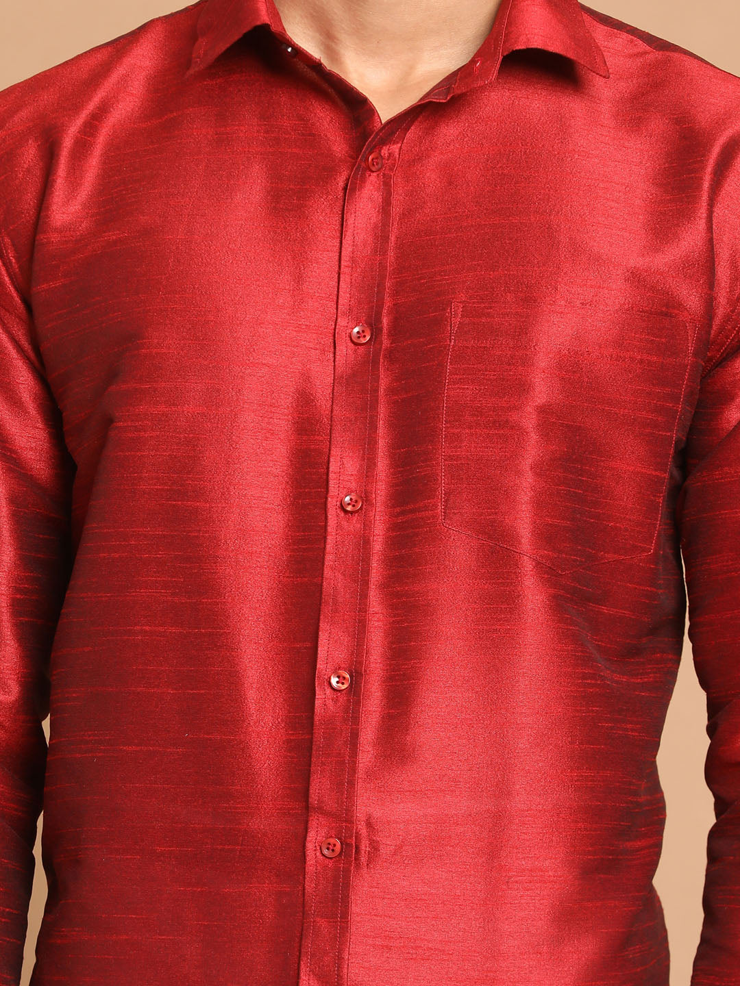 VM by Vastramay Men's Maroon And White Silk Blend Shirt And Mundu - Distacart