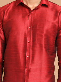 Thumbnail for VM by Vastramay Men's Maroon And White Silk Blend Shirt And Mundu - Distacart