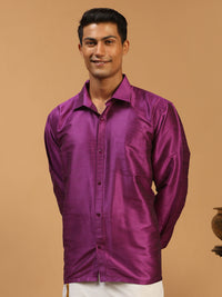 Thumbnail for VM by Vastramay Men's Purple Silk Blend Ethnic Shirt - Distacart