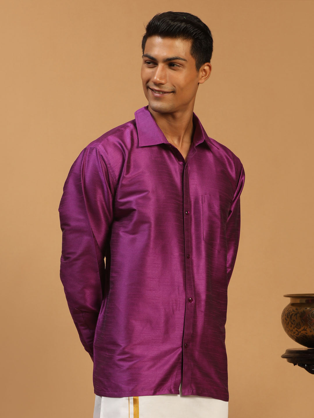 VM by Vastramay Men's Purple Silk Blend Ethnic Shirt - Distacart