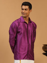 Thumbnail for VM by Vastramay Men's Purple Silk Blend Ethnic Shirt - Distacart