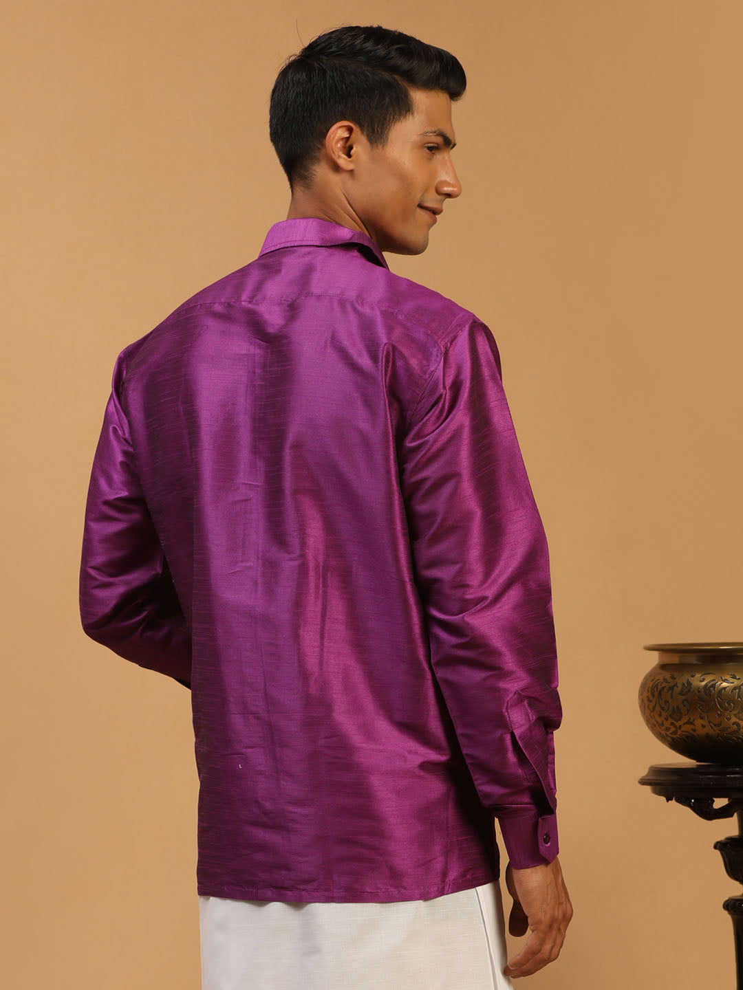 VM by Vastramay Men's Purple Silk Blend Ethnic Shirt - Distacart