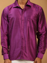 Thumbnail for VM by Vastramay Men's Purple Silk Blend Ethnic Shirt - Distacart