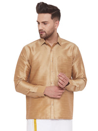 Thumbnail for Vastramay Men's Gold Silk Blend Ethnic Shirt - Distacart