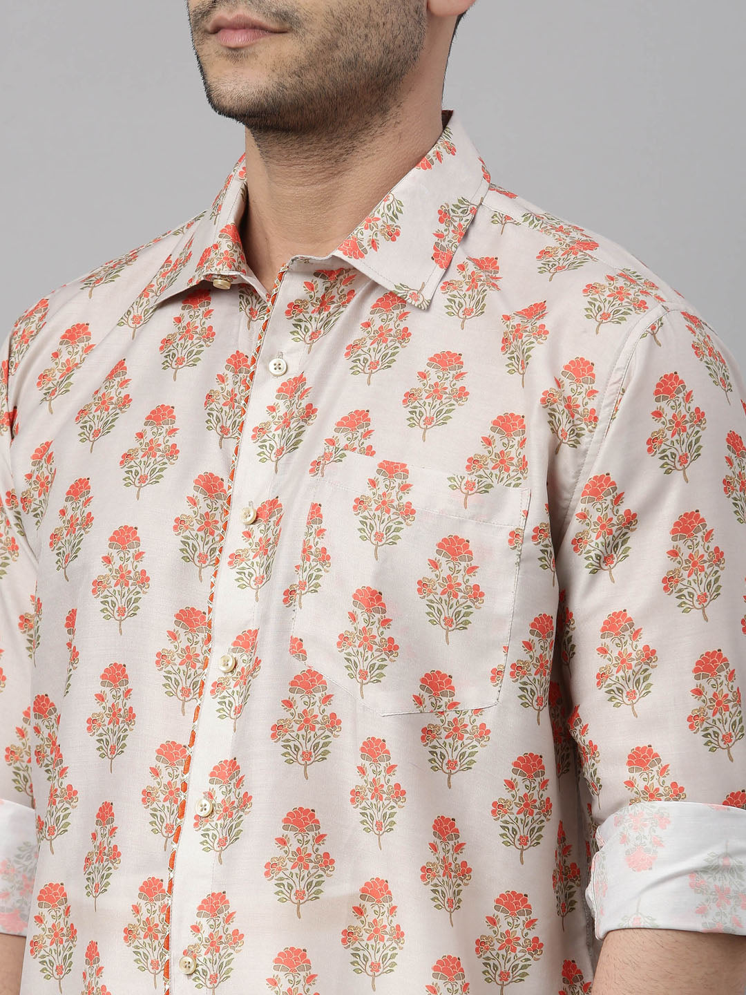 Vastramay Men's Multicolor-Base-Beige And White Muslin Blend Shirt And Mundu - Distacart
