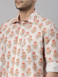 Thumbnail for Vastramay Men's Multicolor-Base-Beige And White Muslin Blend Shirt And Mundu - Distacart