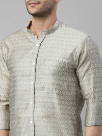 Thumbnail for Vastramay Men's Beige Silk Blend Ethnic Shirt And Mundu Set - Distacart