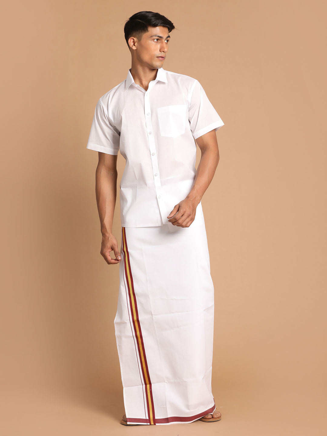 Vastramay Men's White Pure Cotton Shirt And Mundu - Distacart