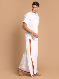 Thumbnail for Vastramay Men's White Pure Cotton Shirt And Mundu - Distacart
