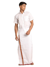Thumbnail for Vastramay Men's White Pure Cotton Shirt And Mundu - Distacart