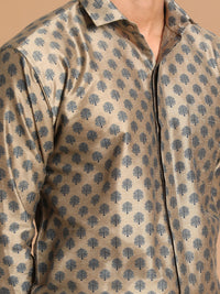 Thumbnail for Vastramay Men's Brown Poly Viscose Shirt And Mundu - Distacart