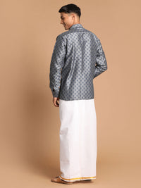 Thumbnail for Vastramay Men's Grey Poly Viscose Shirt And Mundu - Distacart