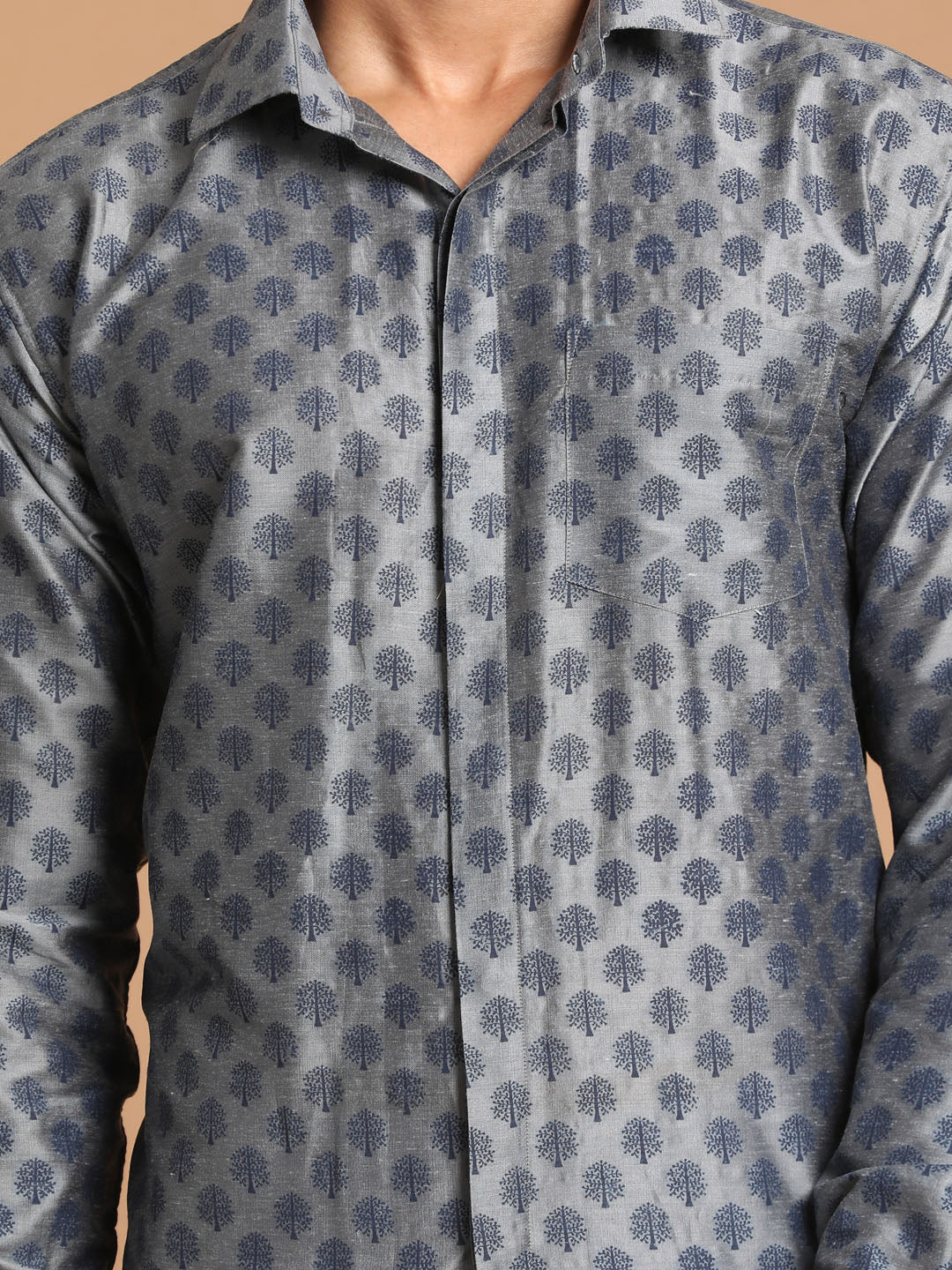 Vastramay Men's Grey Poly Viscose Shirt And Mundu - Distacart