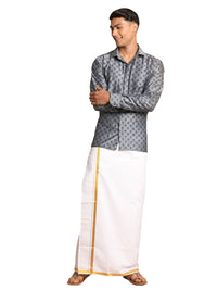 Thumbnail for Vastramay Men's Grey Poly Viscose Shirt And Mundu - Distacart