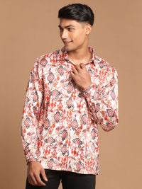 Thumbnail for Vastramay Men's Multicolored-Base-Cream Satin Ethnic Shirt - Distacart