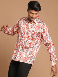 Thumbnail for Vastramay Men's Multicolored-Base-Cream Satin Ethnic Shirt - Distacart