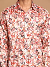 Thumbnail for Vastramay Men's Multicolored-Base-Cream Satin Ethnic Shirt - Distacart