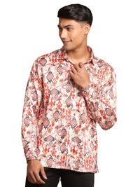 Thumbnail for Vastramay Men's Multicolored-Base-Cream Satin Ethnic Shirt - Distacart