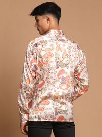 Thumbnail for Vastramay Men's Multicolored-Base-Beige Satin Ethnic Shirt - Distacart